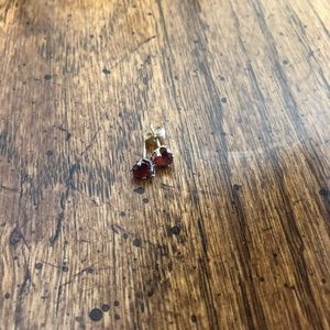 Genuine Garnet Heart-Shaped Gold Stud Earrings